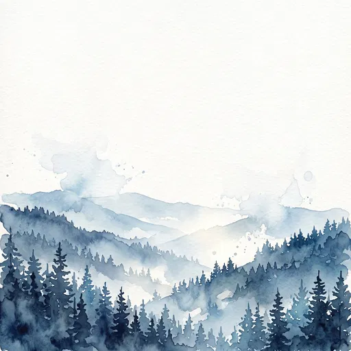Blue Watercolor Mountain Foothills with Copy Space