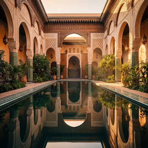 Symmetrical Moroccan Courtyard with Reflecting Pool