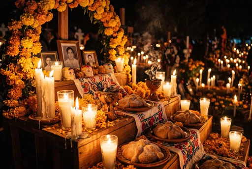 Traditional Candlelit Day of the Dead Altar