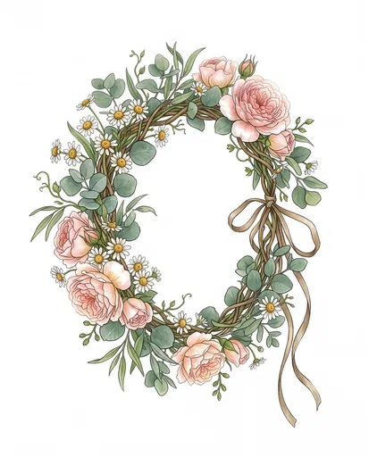 Botanical Blush Rose and Daisy Wreath