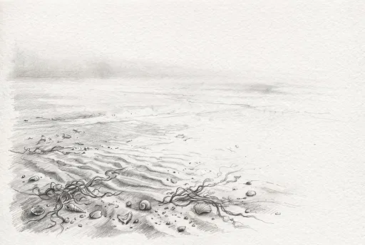 Graphite Pencil Sketch of Misty Shoreline