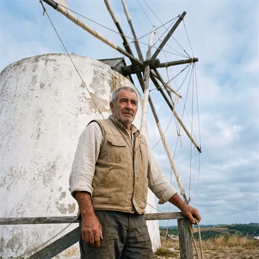 Traditional Miller Beside Historic Windmill