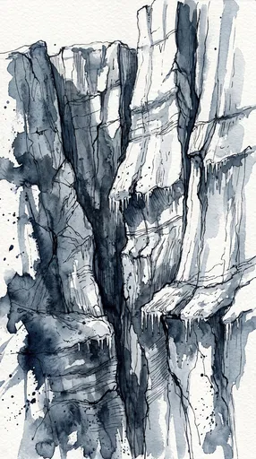 Ink and Watercolor Antarctic Ice Wall
