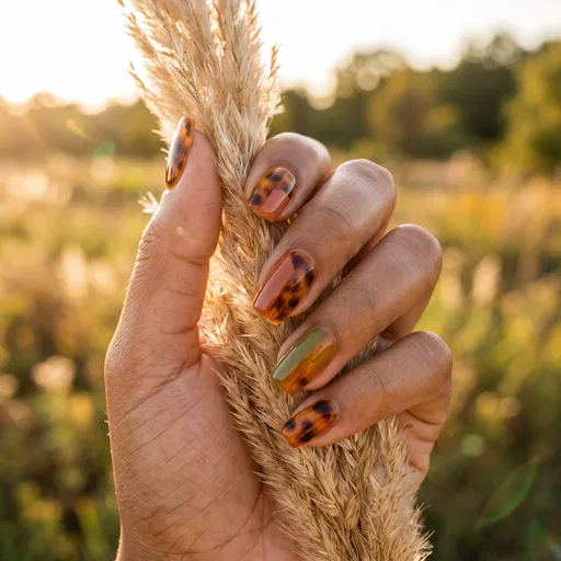 Tortoiseshell and Olive Manicure at Golden Hour