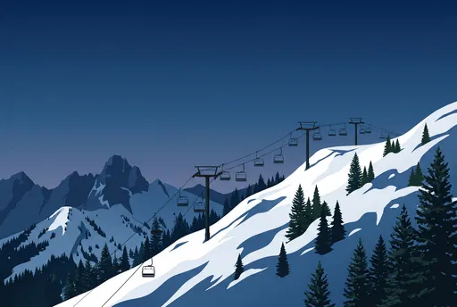 Minimalist Ski Chairlift Illustration at Blue Hour