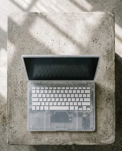 Translucent Laptop on Concrete Block