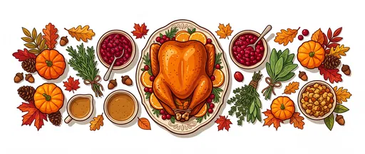Thanksgiving Turkey Dinner Overhead Illustration