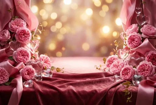Romantic Velvet Stage With Roses and Hearts