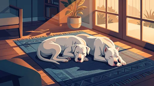 Two White Dogs Sleeping in Sunlight