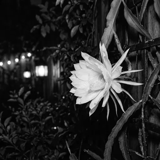 Monochrome Night-Blooming Cereus Flower in Garden