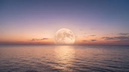 Giant Full Moon Rising Over Calm Ocean
