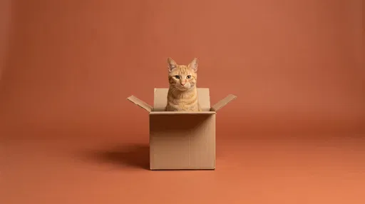 Ginger Cat in Cardboard Box