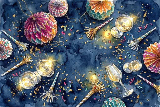 Festive Watercolor Party Flat Lay Illustration