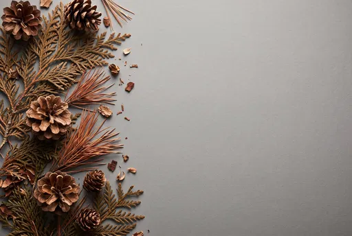 Dried Pine Cones and Cedar Flat Lay