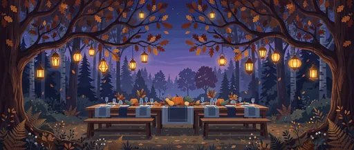 Autumn Forest Thanksgiving Table at Dusk