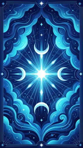 Blue Celestial Star and Moon Illustration