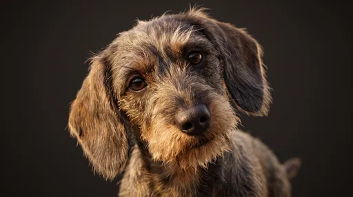 Wirehaired Dachshund Portrait on Dark Background