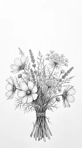Graphite Wildflower Bouquet Sketch