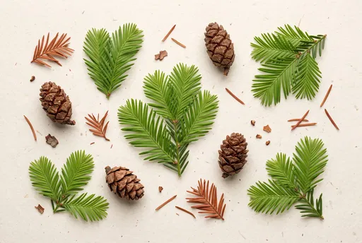 Conifer Sprigs and Cones Botanical Flat Lay