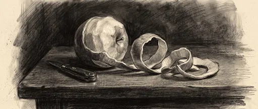 Charcoal Sketch of Peeled Apple