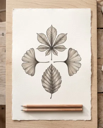 Botanical Leaf Drawing With Pencils