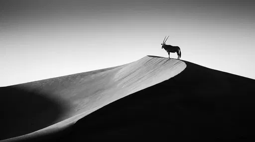 Solitary Oryx on Monochrome Desert Dune