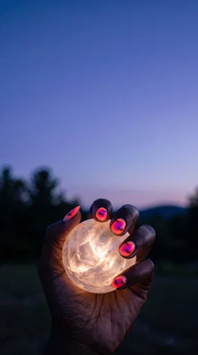Hand Holding Glowing Orb With Halloween Nails