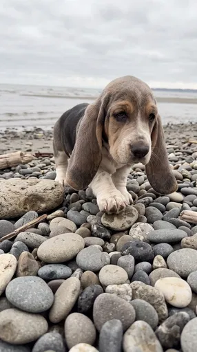 Basset Hound Puppy on Pebble Beach
