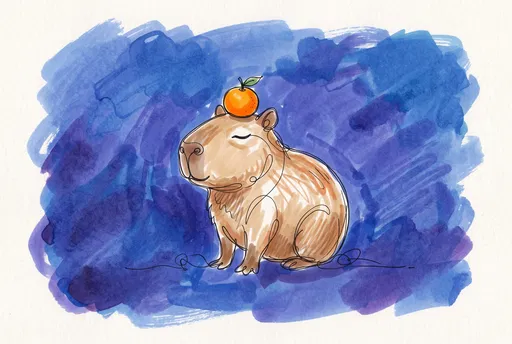 Capybara Illustration with Orange on Head