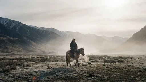 Solitary Horseman in Misty Siberian Mountain Valley