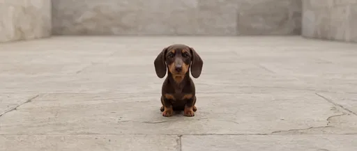 Miniature Chocolate Dachshund on Stone Courtyard