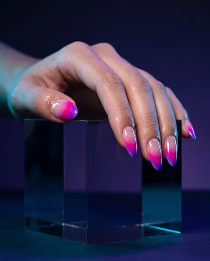 Hand With Magenta Purple Gradient Nail Art