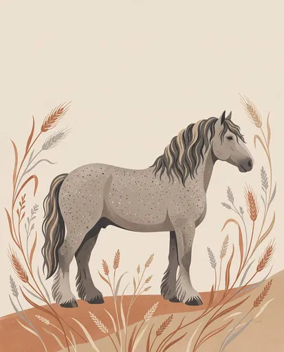 Stylized Fleabitten Gray Draft Horse Illustration