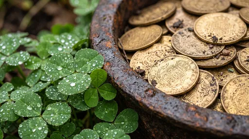 Dewy Clovers Beside Pot of Gold