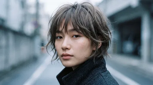 Woman with Short Ash Brown Shag Haircut