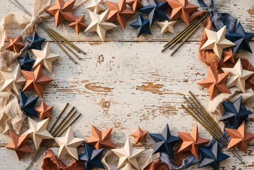 Rustic Patriotic Paper Stars Flat Lay
