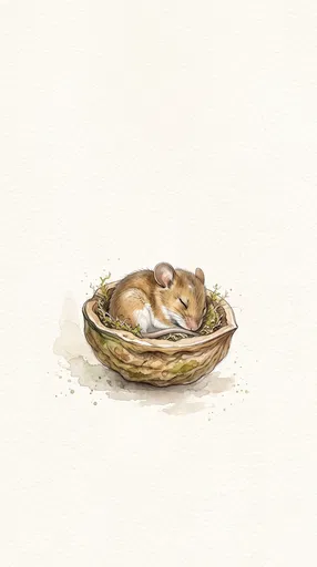 Watercolor Mouse Sleeping in Walnut Shell