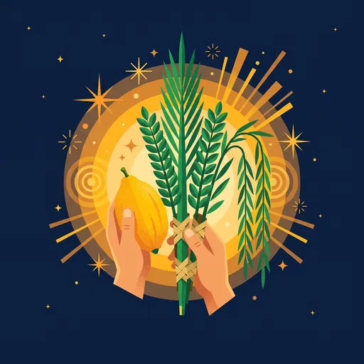 Hands Holding Lulav and Etrog Illustration