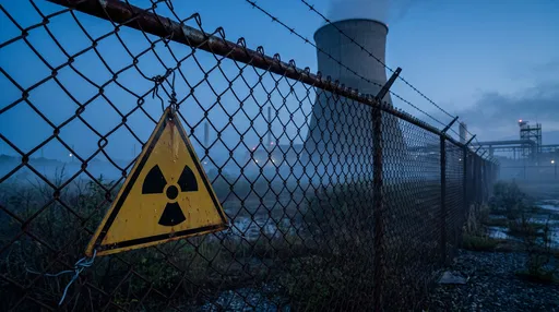 Radiation Warning Sign on Power Plant Fence