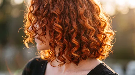 Backlit Copper Red Curly Bob Haircut