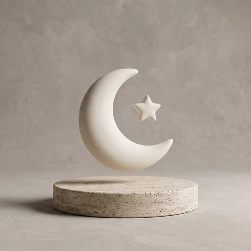 Ceramic Crescent Moon and Star on Plinth