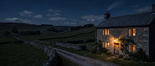 Stone Countryside Cottage at Night