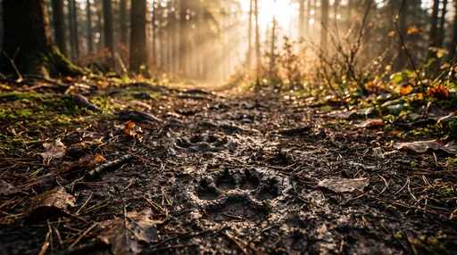 Canine Paw Prints on Muddy Forest Trail