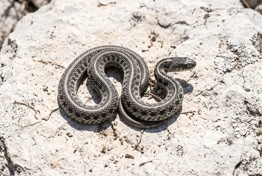 Checkered Garter Snake on Pale Limestone
