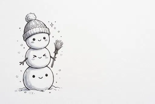 Cute Kawaii Snowman Stack Ink Illustration