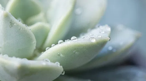 Macro Dewdrops on Pale Green Succulent