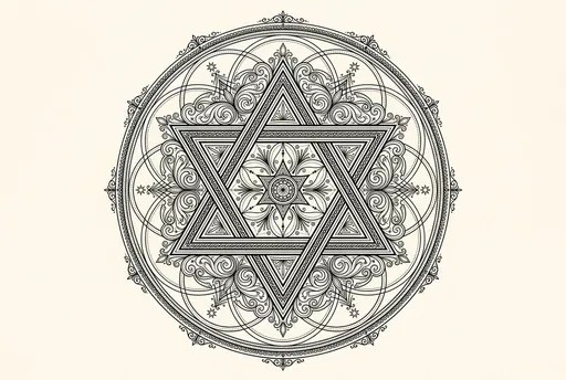 Intricate Star of David Line Art Mandala