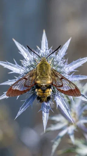 Bee Hawk-Moth on Blue Sea-Holly Flower