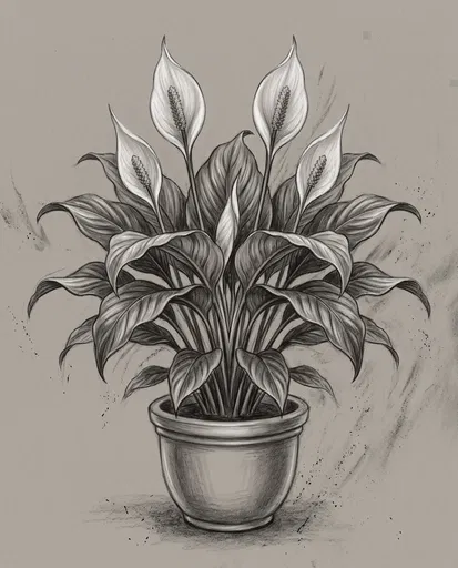 Symmetrical Charcoal Drawing of Peace Lily
