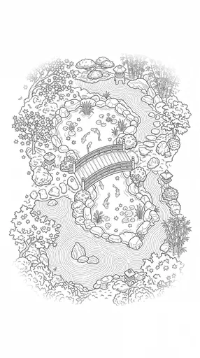 Japanese Zen Garden Coloring Page Illustration